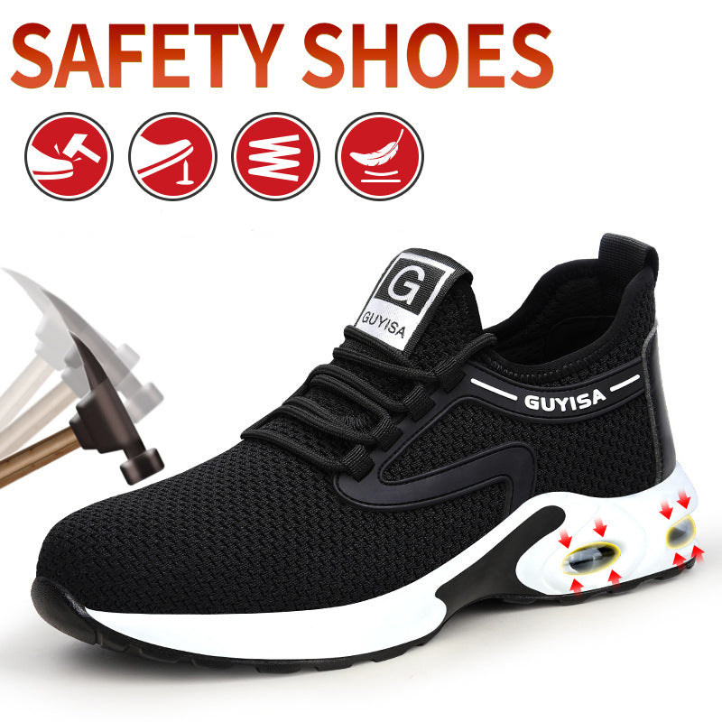 Black Sneakers Men Work Safety Shoes Lightweight Breathable For Gym Travel Work Casual Tennis Running Shoes