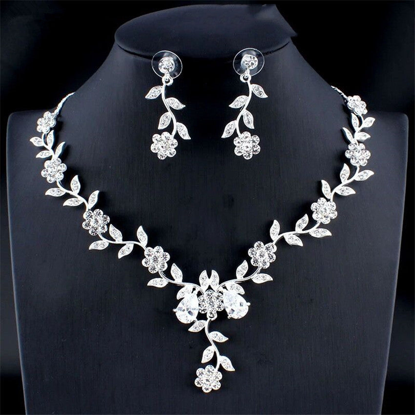 Golden Zircon Jewelry Set Bridal Necklace Earrings Wedding Two-piece Set