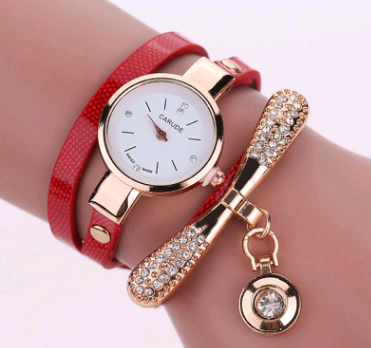 Thin belt fashion ladies watch Casual three-ring winding bracelet watch Women's fashion quartz watch