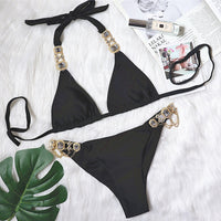 New Sexy Purple Halter Crystal Diamond Bikini Female Swimsuit Women Swimwear Rhinestone Bikini