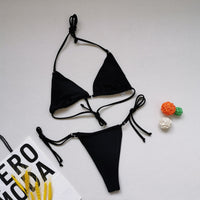 Multicolor Bikini Sexy Split Swimsuit Halter Tie