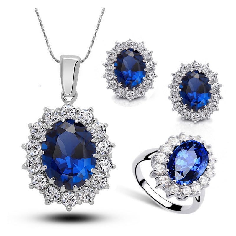 Crystal Jewelry Bridal Necklace Earrings Ring Jewelry Set