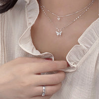 Fashion Jewelry Elegant Silver Color Shiny Butterfly Necklaces Ladies Exquisite Double Layer Clavicle Chain Necklace Jewelry Gift