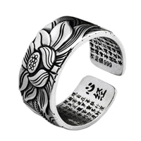 Buddhism Jewelry Like Vintage And Old Real Silver Plated Prajna Paramita Heart Sutra Lotus Ring