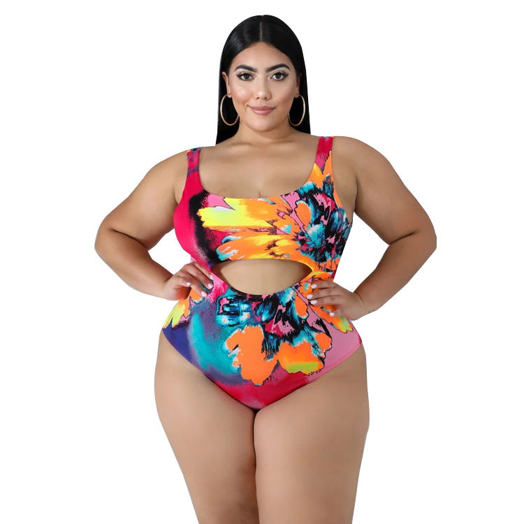 Plus Size Swimsuit One-piece Skirt Print Plus Size Swimsuit