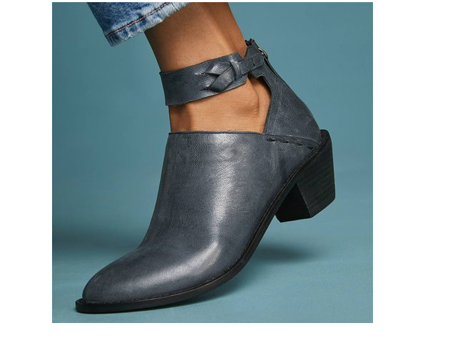 Women Cut Out Booties Buckle Strap Back Zipper Leather Ankle Casual Boots Female Shoes Calzado Mujer