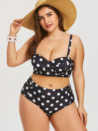 Retro Polka Dot High-rise Bikini Top Bottom Padded Swimsuit Plus Size Swimwear