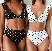 new hot Dot Floral border high waist swimsuit Beachwear swimsuit for women