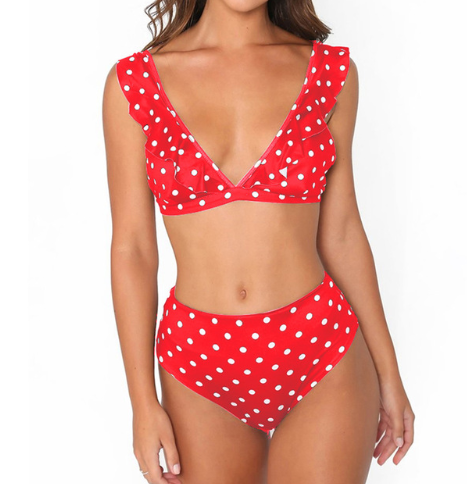 new hot Dot Floral border high waist swimsuit Beachwear swimsuit for women