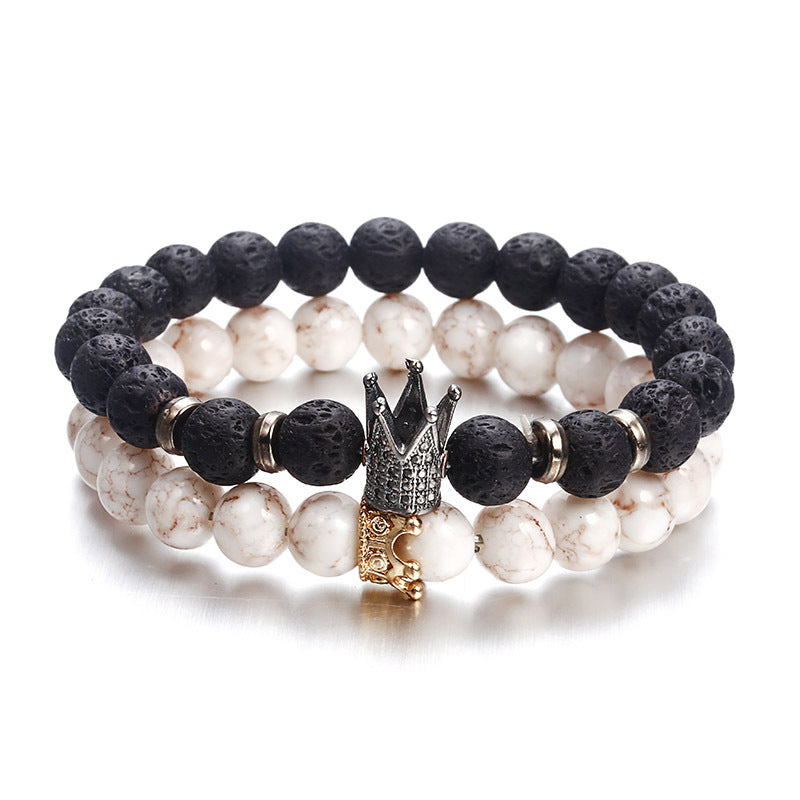 Fashion Lava Natural Stone Beads Bracelet For Women Men Man Crystal Crown Hand Bracelets Jewelry Mens Accessories