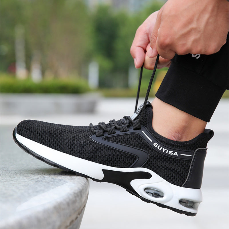 Black Sneakers Men Work Safety Shoes Lightweight Breathable For Gym Travel Work Casual Tennis Running Shoes