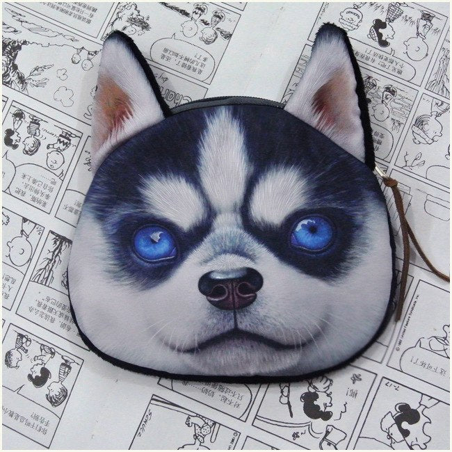 New Cute Cat Dog Face Zipper Case Coin Purse Female Wallet   Purses Makeup Buggy Bag