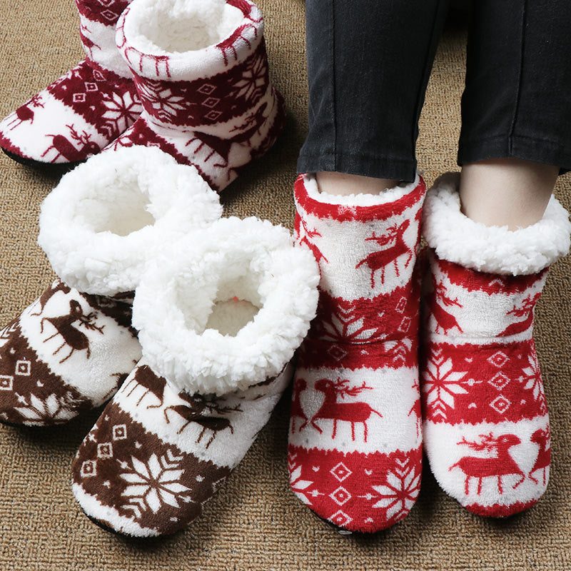 Christmas Elk Floor Shoes Indoor Socks Shoes Warm Plush House Slippers