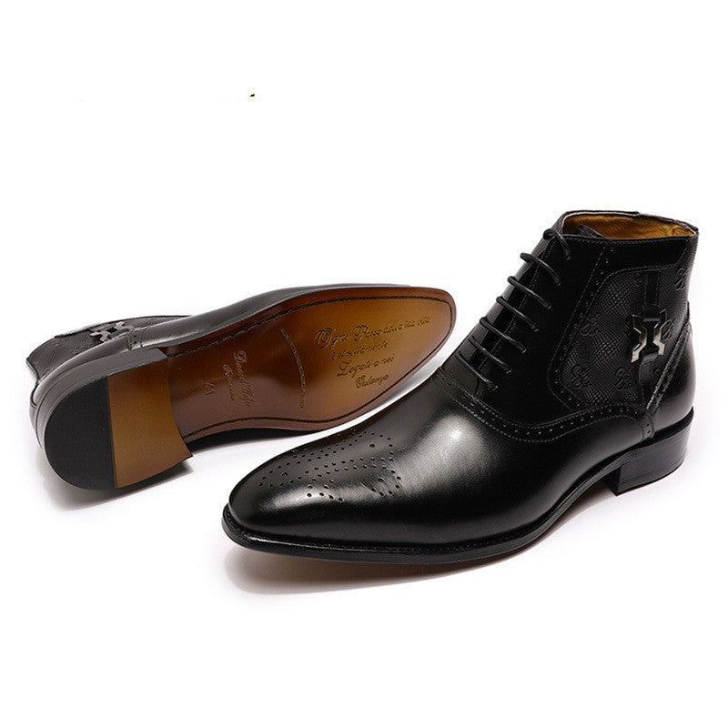 Men's Pointed Leather Boots Front Lace-up  Boots