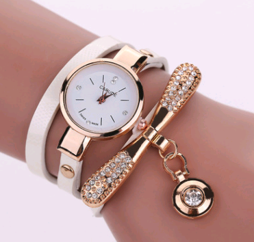 Thin belt fashion ladies watch Casual three-ring winding bracelet watch Women's fashion quartz watch