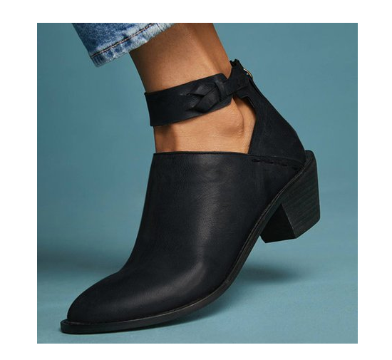 Women Cut Out Booties Buckle Strap Back Zipper Leather Ankle Casual Boots Female Shoes Calzado Mujer