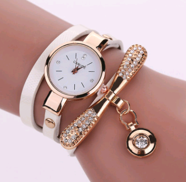 Thin belt fashion ladies watch Casual three-ring winding bracelet watch Women's fashion quartz watch