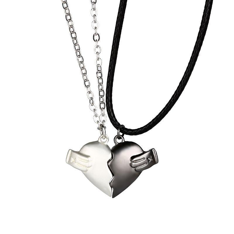 Creative Magnet Love Necklace 2pcs Heart-broken Shape Necklace Men And Women Personalized Jewelry For Valentine's Day