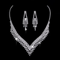 Full Rhinestone Zircon Water Drop Necklace Earrings Jewelry Set