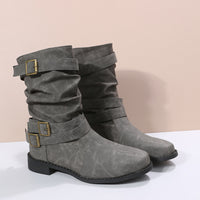 Low Heel  Vintage Adjustable Buckle Boots Women Combat Biker Western Goth Shoes