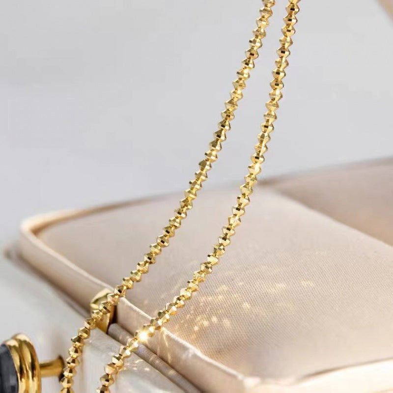 18K Gold Necklace Bungee Laser Bead Wave Bead Chain