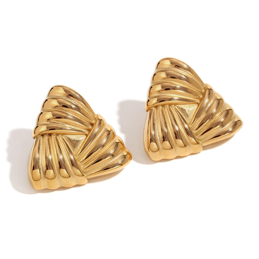 18K Gold Triangular Stud Earrings Ins Fashion Niche Style Retro Earrings For Women Jewelry