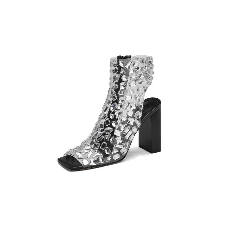 Women's Large Size Rhinestone Hollow Summer High Heel Sandal Boots