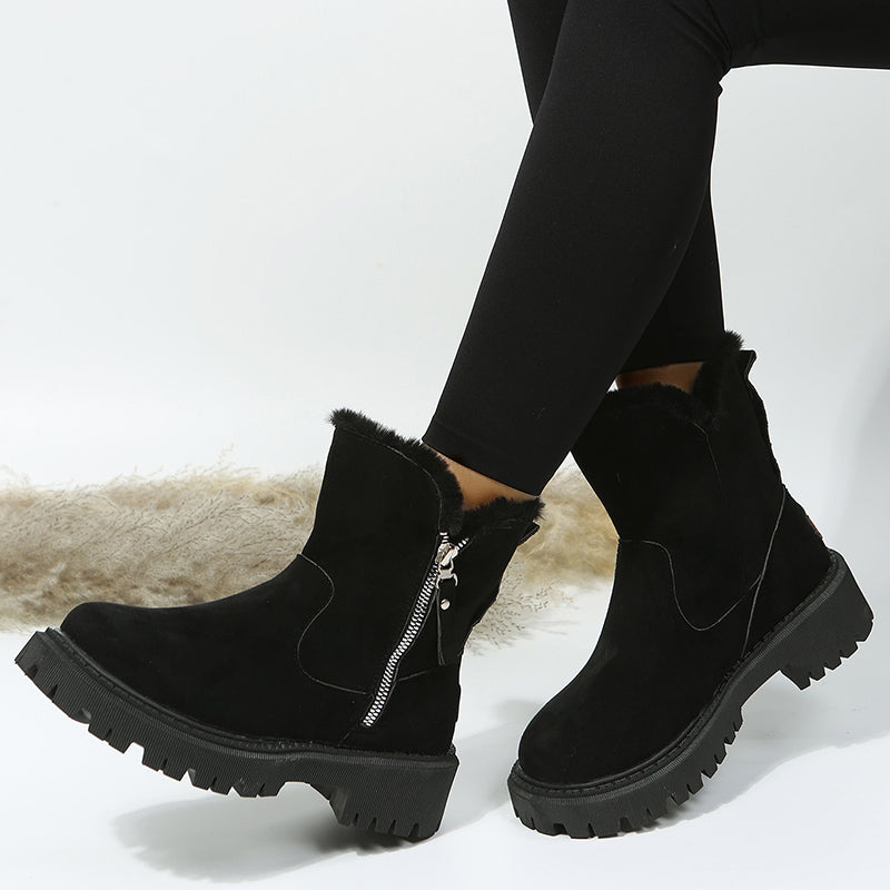 Thick Plush Snow Boots Women Faux Suede Non-slip Winter Shoes