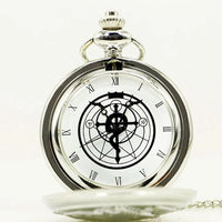 High Quality FullMetal Alchemist Edward Elric Cosplay Pocket watch Dull Polish Men's Penadnt Necklace Fob Chain