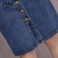 Jielur High Waist Denim Skirts Buttons Pockets Classic Jeans Skirt for Women S-5XL Size Fashion Korean Elegant Jupe Femme