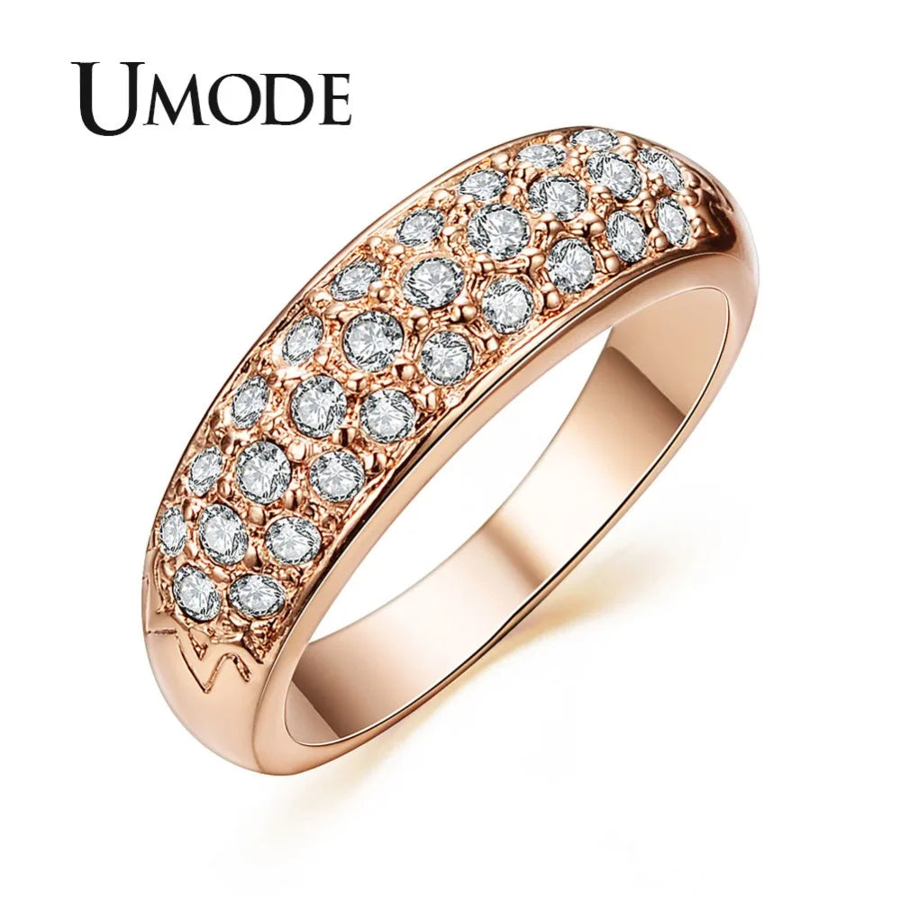 UMODE Classic Anillos Mujer Bague Aros Rose Gold Color Rhinestones Studded Finger Rings JR0084A