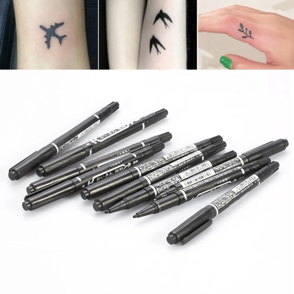 10Pcs Black Dual-Tip Tattoo Skin Marker Pen Piercing Body Positioning Marking Tools Tattoo Permanent Makeup Accessories Supplies