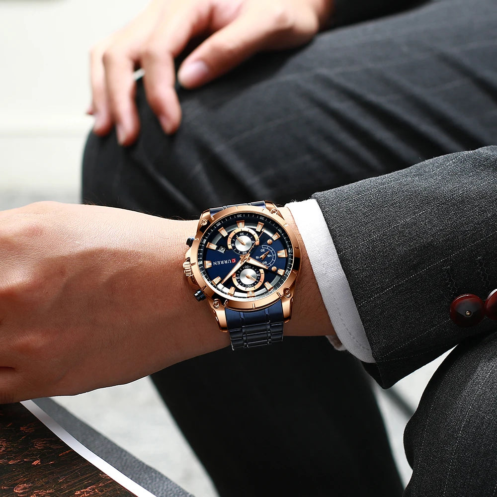 Gold Watches Men's Luxury Top Brand CURREN Quartz Wristwatch Fashion Sport and Causal Business Watch Male Clock Reloj Hombres