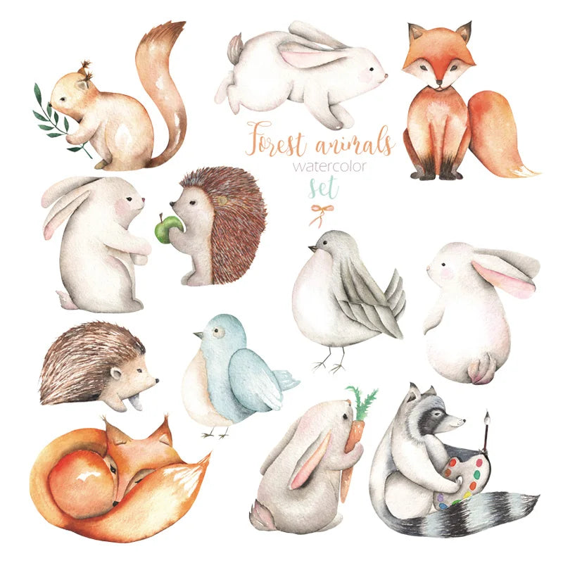 12pcs/Set Cute Little Fox Ironing Sticker Small Squirrel Animal Patches Washable Heat Transfers Diy Clothes Jeans Appliques