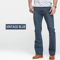 Mens Boot Cut Jeans Slightly Flared Slim Fit Blue Black Trousers Designer Classic Male Stretch Denim Pants