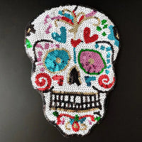 26CM Skull head Patches For Clothing Sequins Biker Badge Embroidery Fabric Patch Sequined Women Clothes Stickers Strange things