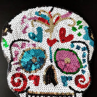 26CM Skull head Patches For Clothing Sequins Biker Badge Embroidery Fabric Patch Sequined Women Clothes Stickers Strange things