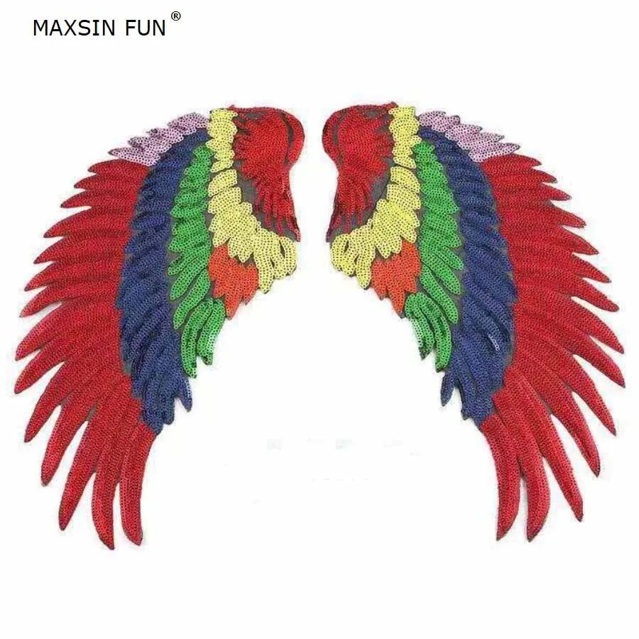 MAXSIN FUN 1 Pair Fashion Large Sequins Wing Patch For Clothing Applique Jeans DIY Accessories Cute Sew On Feather Sticker