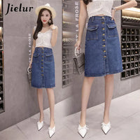 Jielur High Waist Denim Skirts Buttons Pockets Classic Jeans Skirt for Women S-5XL Size Fashion Korean Elegant Jupe Femme