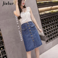 Jielur High Waist Denim Skirts Buttons Pockets Classic Jeans Skirt for Women S-5XL Size Fashion Korean Elegant Jupe Femme