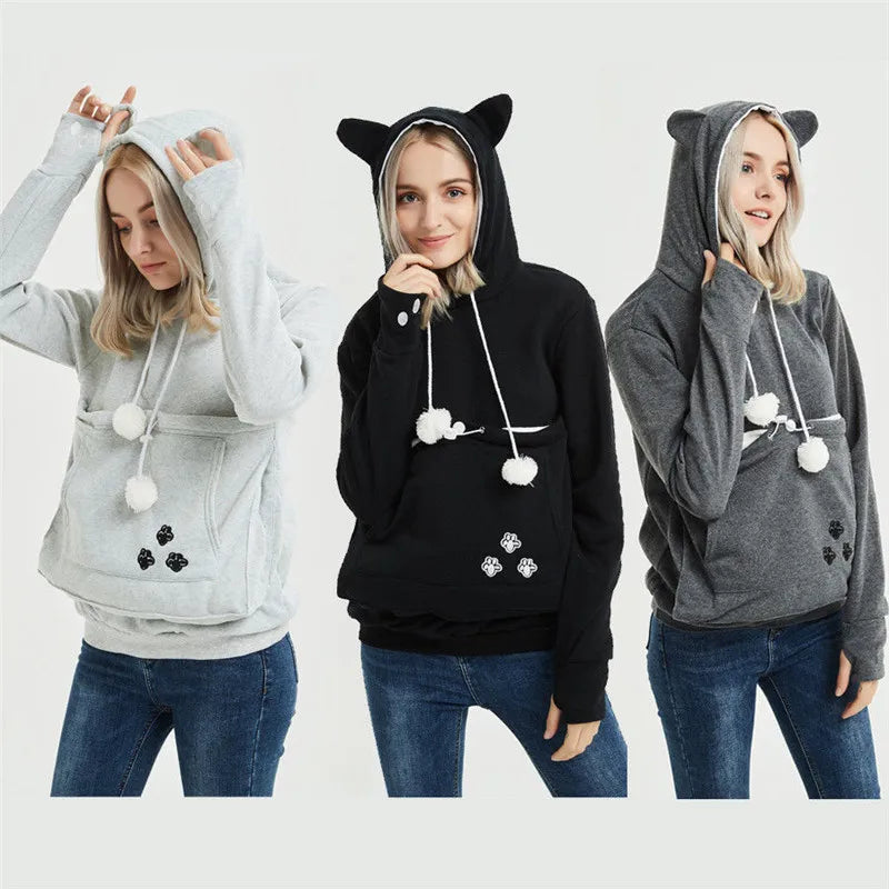 Fashion Cute Pet Carrier Holder Hoodies women sweatshirts Men Unisex Kangaroo Dog Cat Pouch Large Pocket Coat Winter Tops