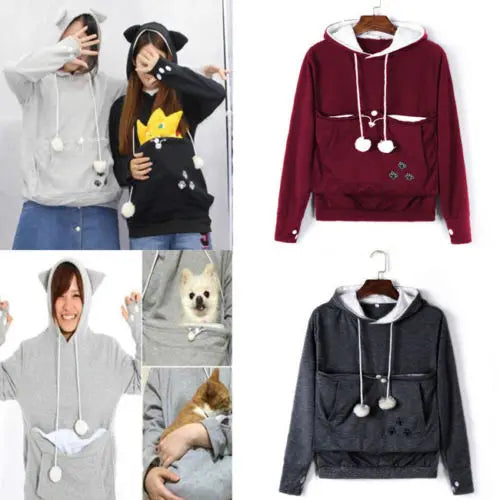 Mewgaroo Cat Lovers Hoodies Women Pet Hooded Casual Kangaroo Cat Sweatshirt For Women Pouch Hoodie Big Size Hoody Ladies Tops