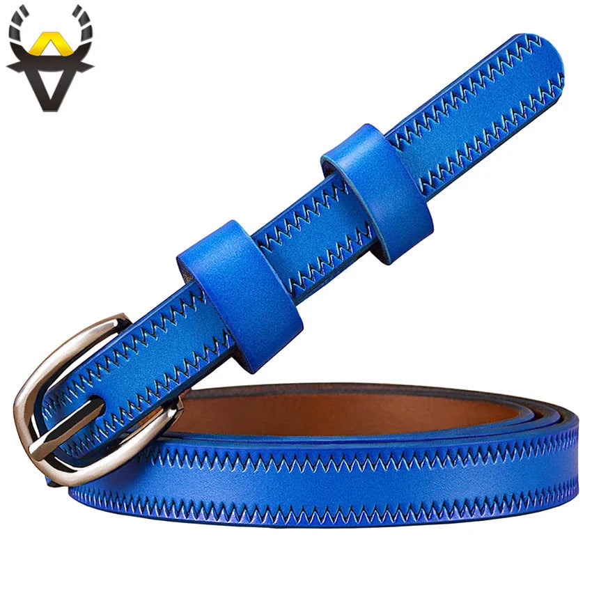 Narrow genuine leather belts for women Fashion Pin buckle waist belt female for jeans Cow skin girdle for dresses width 1.35 cm