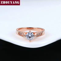 ZHOUYANG Engagement Wedding Ring For Women Classic Prong Setting CZ  Rose Gold Color Fashion Jewelry Lover's Ring R064 R065