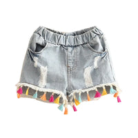 2024 Hot Summer Fashion Beauty Cute 2 3 4 5 6 8 10 12 Years Children Short Jeans Pants Tassel Hole Baby Kids Girls Denim Shorts