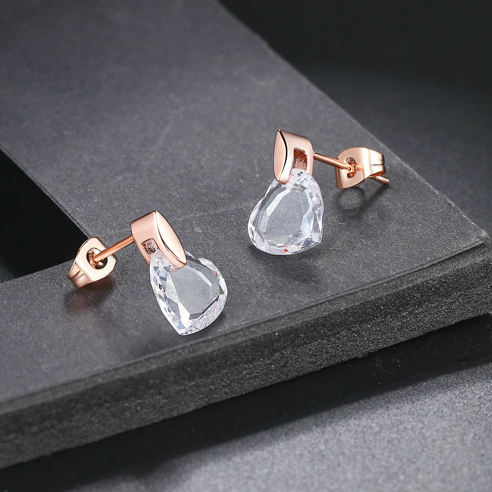 Top Quality Clear Heart Rose Gold Color Stud Earrings Jewelry Made with Genuine Austrian Crystal ZYE182 ZYE345