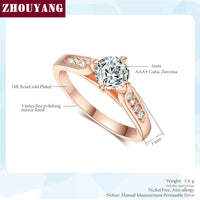 ZHOUYANG Engagement Wedding Ring For Women Classic Prong Setting CZ  Rose Gold Color Fashion Jewelry Lover's Ring R064 R065