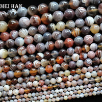 Meihan Wholesale natural Botswana agate smooth round loose stone beads for jewelry making design DIY bracelet necklace