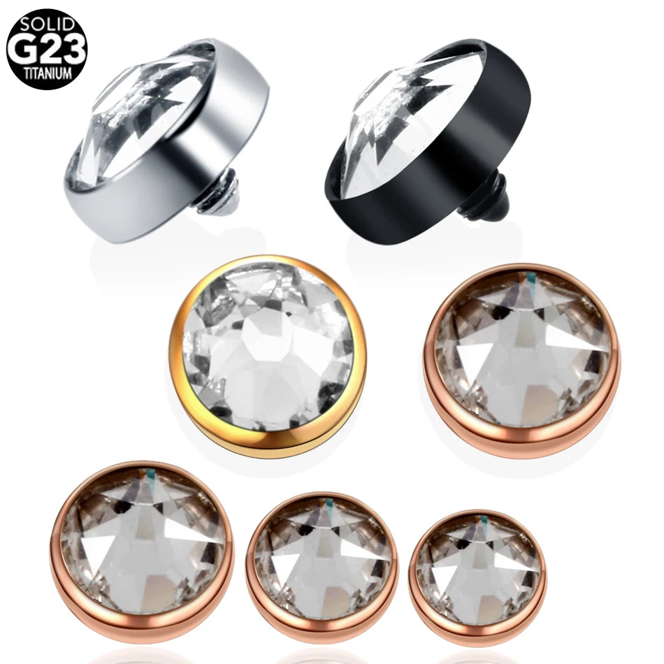 1PC G23 Titanium Micro Dermal Anchor Top Round Clear Gem Skin Diver Implant Jewelled Piercing Hide Rings Attachment Body Jewelry