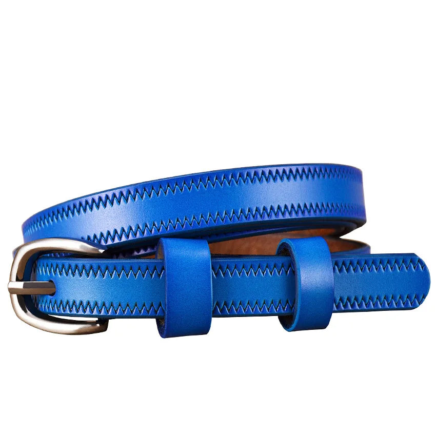 Narrow genuine leather belts for women Fashion Pin buckle waist belt female for jeans Cow skin girdle for dresses width 1.35 cm